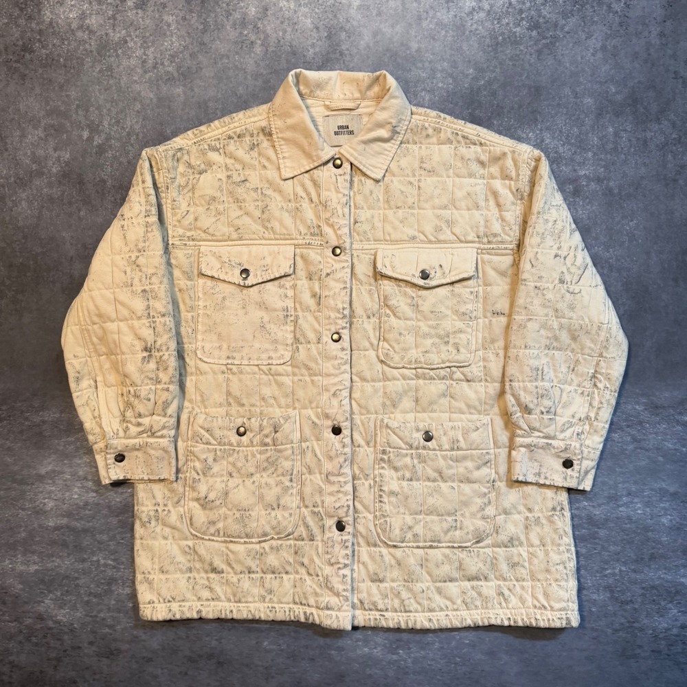Urban Outfitters Quilted Chore Jacket Womens Large Cream Acid Wash Shacket Coat